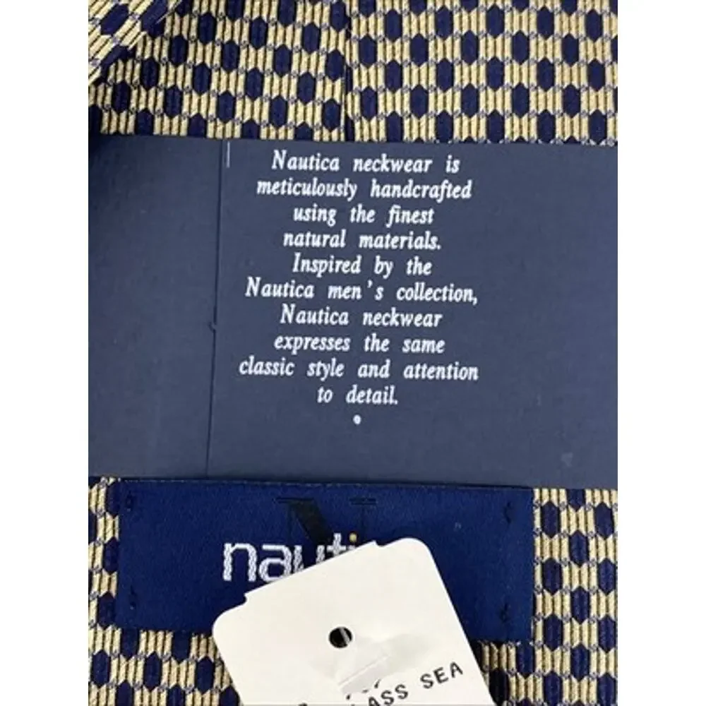 Nautica Tie Gold Navy Geometric Pattern Accent Necktie NWT 57”X4”